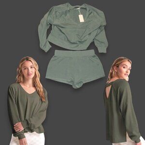 Olive Green V-Neck Sweatshirt